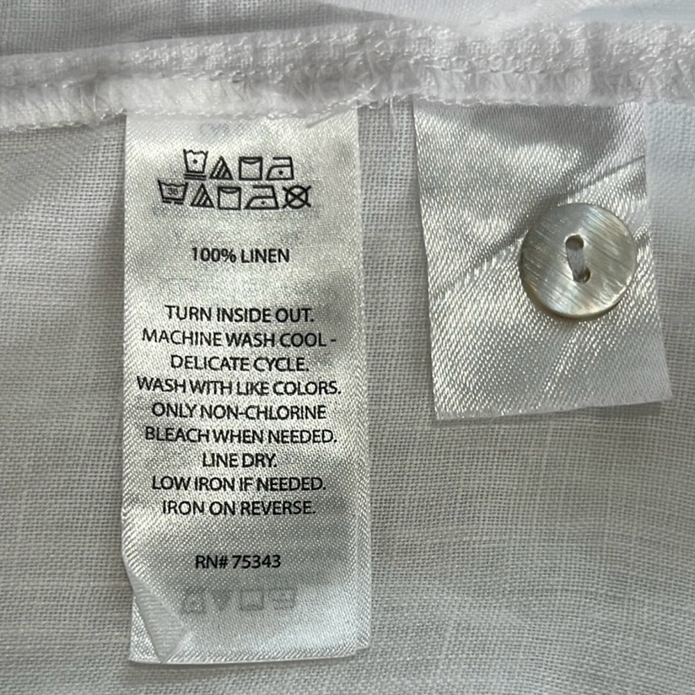 Isaac Mizrahi 100% Linen Blouse V Neck Button Up White Medium M - Picture 10 of 11